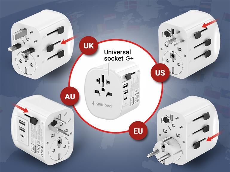 Gembird Grounded universal travel power adapter 15W White