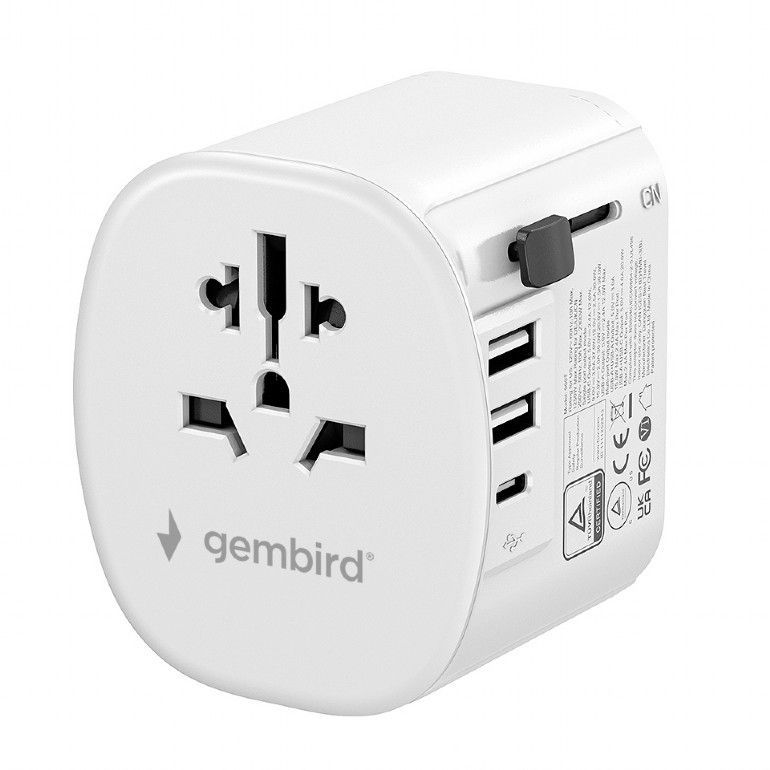 Gembird Grounded universal travel power adapter 15W White