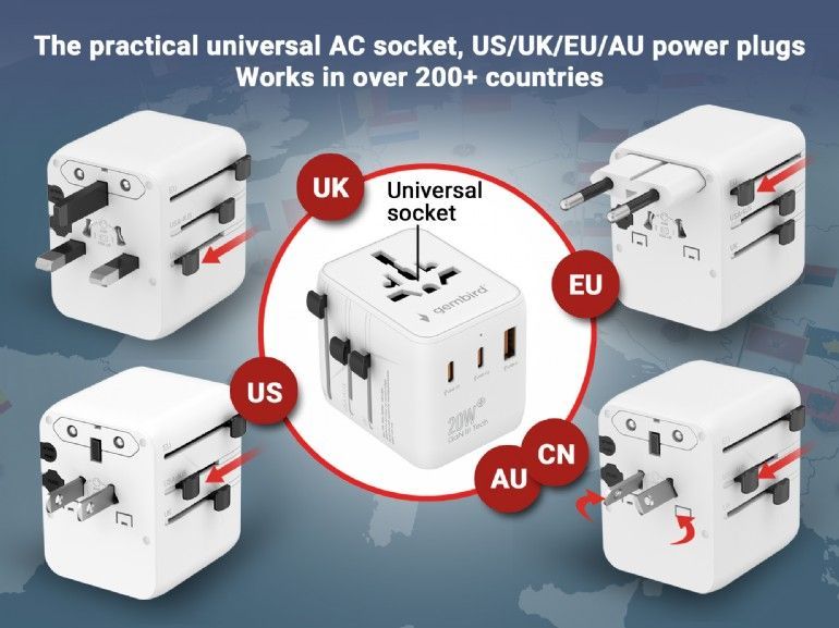 Gembird Universal travel power adapter 20W White