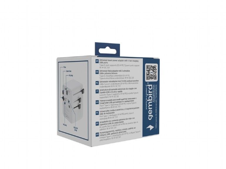 Gembird Universal travel power adapter 20W White