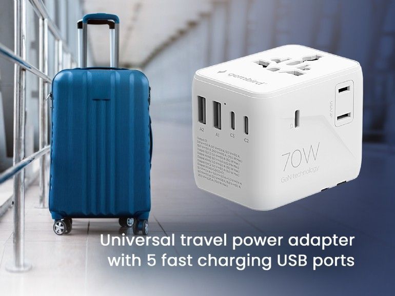 Gembird Universal travel power adapter 70W White Gembird Universal travel power adapter 70W White