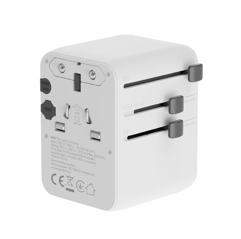 Gembird Universal travel power adapter 70W White Gembird Universal travel power adapter 70W White