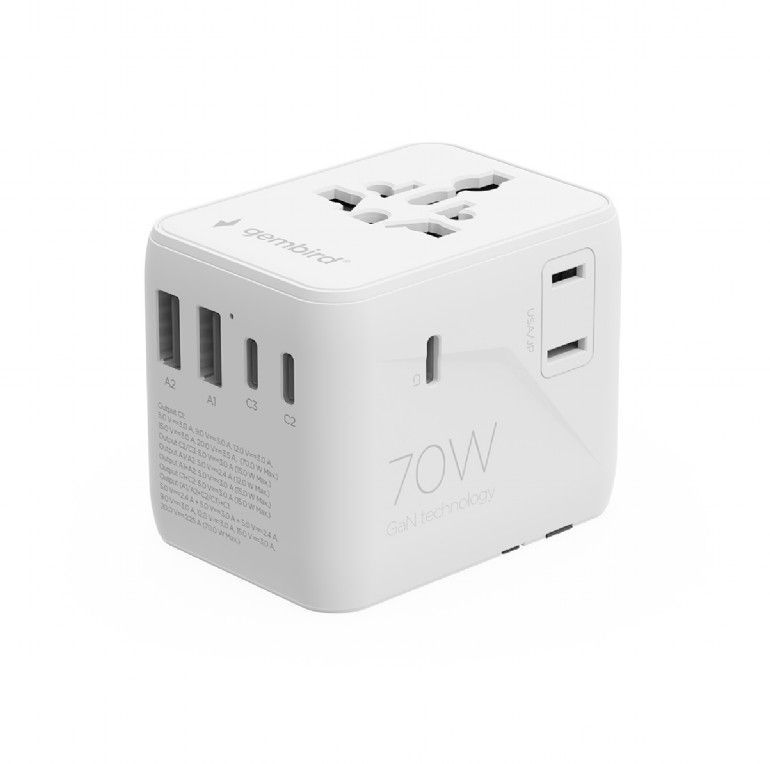 Gembird Universal travel power adapter 70W White Gembird Universal travel power adapter 70W White