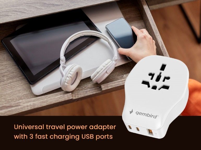 Gembird Universal travel power adapter 20W White