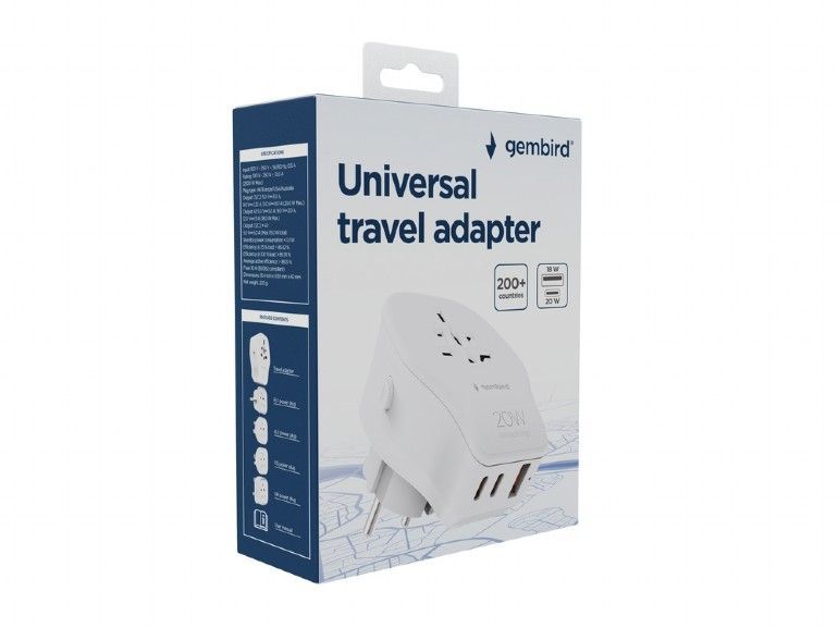 Gembird Universal travel power adapter 20W White