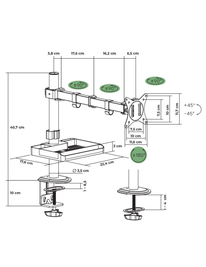 Advance XtendMounts Single 17"-32" Monitor Console Black Advance XtendMounts Single 17"-32" Monitor Console Black