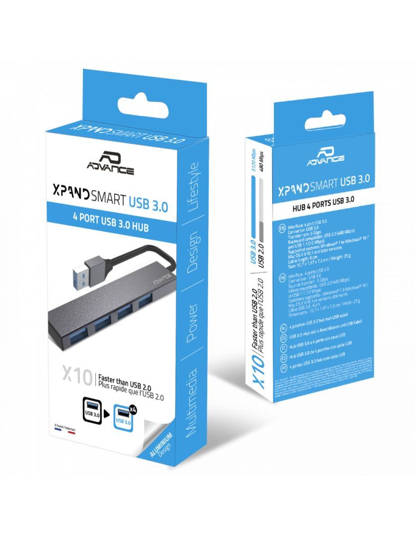 Advance Xpand Smart 4-Portos USB3.0 HUB Grey Advance Xpand Smart 4-Portos USB3.0 HUB Grey