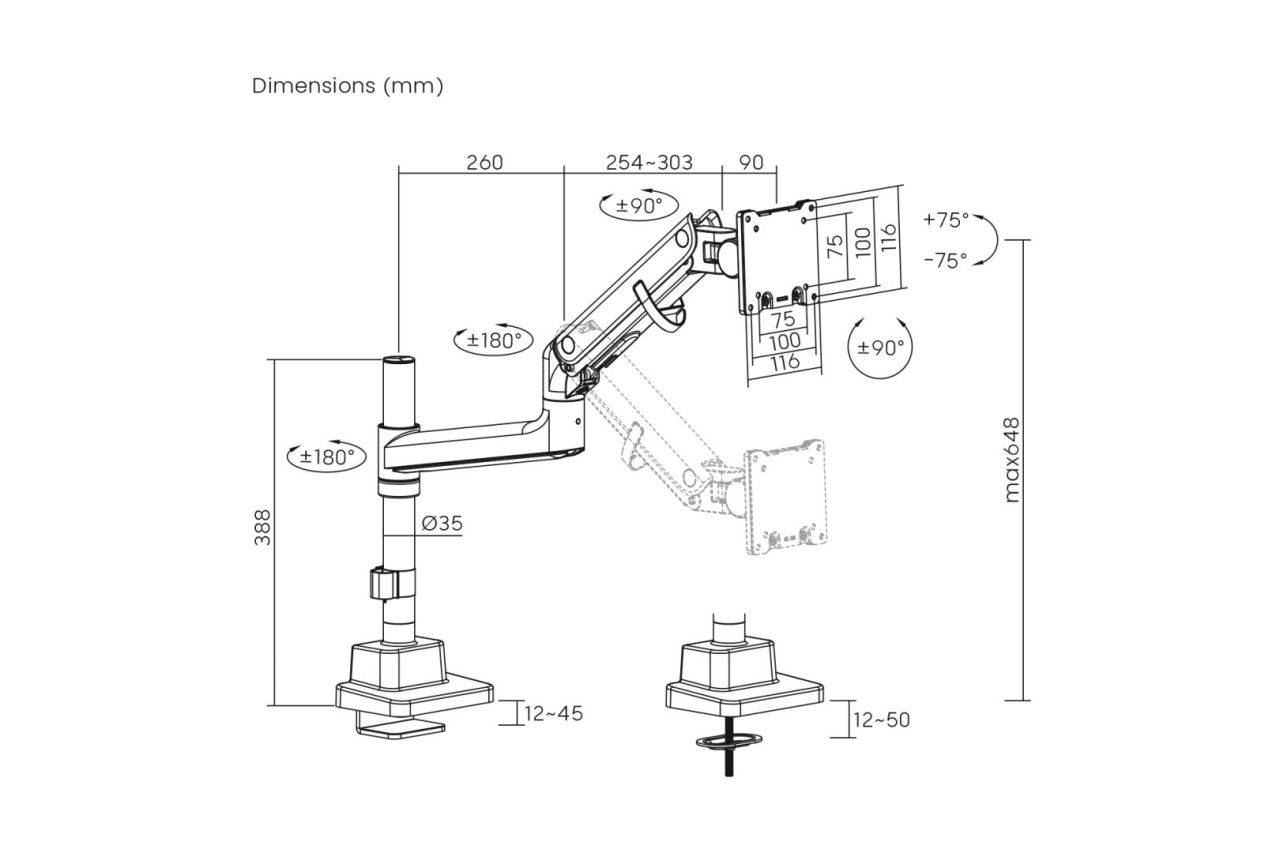 Digitus Single Monitor Mount 57" White