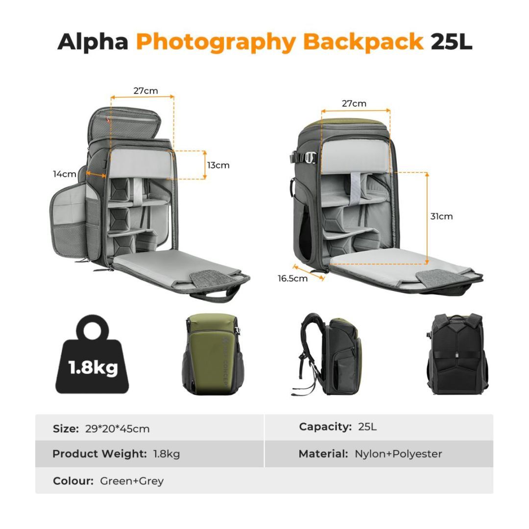 K&F Concept Camera Alpha Backpack Air 25L Nature Wander 01 Green