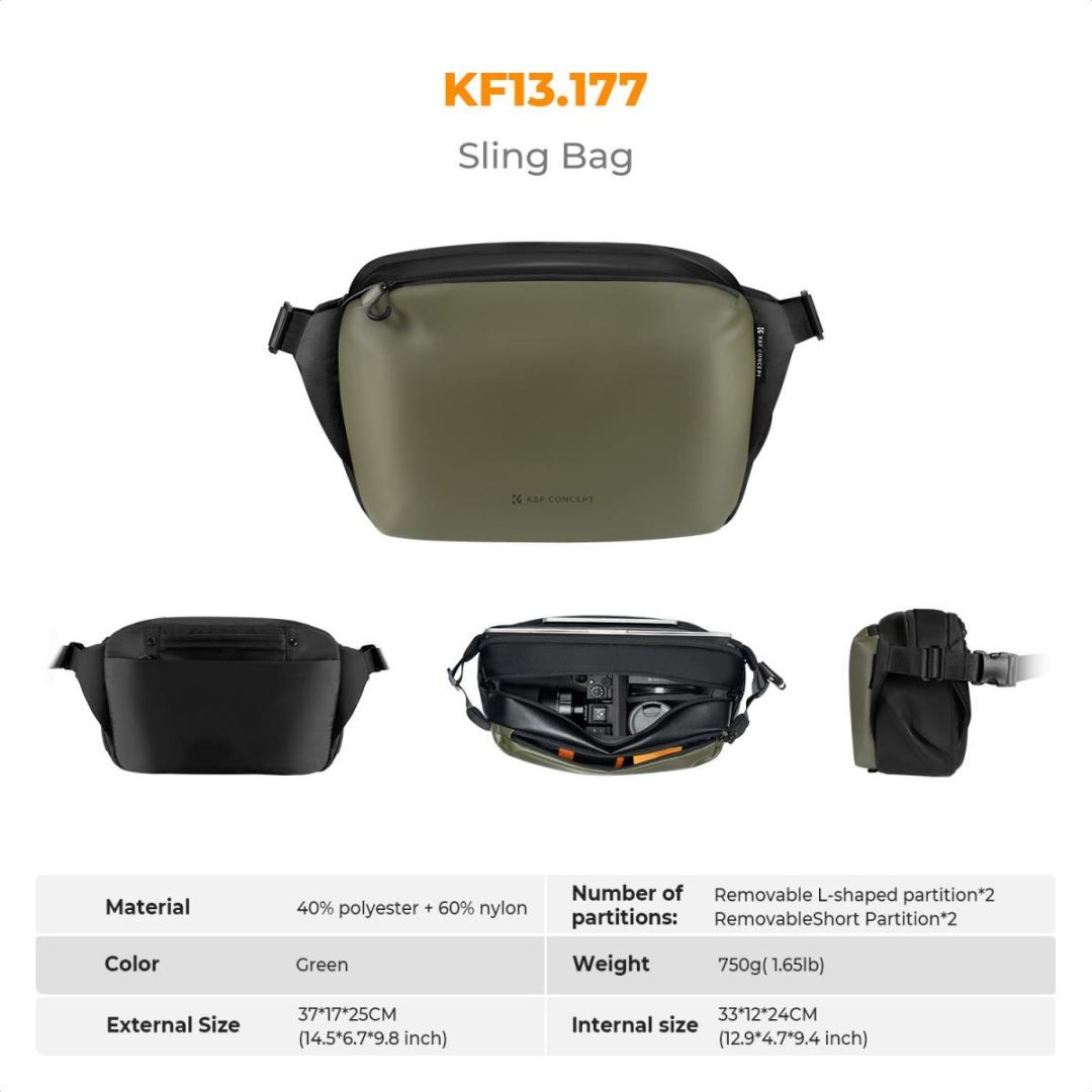 K&F Concept 2in1 Sling Bag Everyday Shoulder Bag & Photography Camera Backpack 12L Green K&F Concept 2in1 Sling Bag Everyday Shoulder Bag & Photography Camera Backpack 12L Green