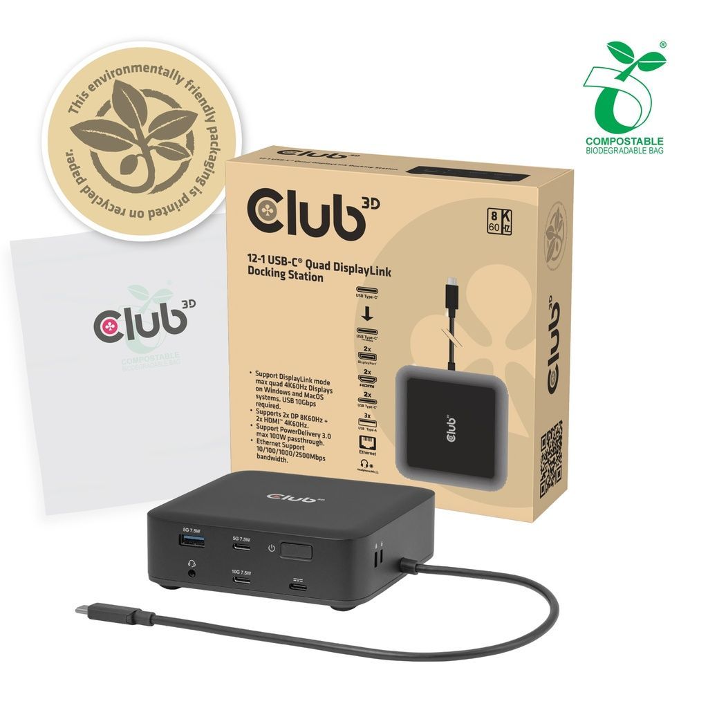 Club3D 12-1 USB-C Quad DisplayLink Docking Station Club3D 12-1 USB-C Quad DisplayLink Docking Station