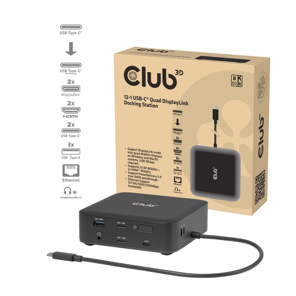 Club3D 12-1 USB-C Quad DisplayLink Docking Station Club3D 12-1 USB-C Quad DisplayLink Docking Station