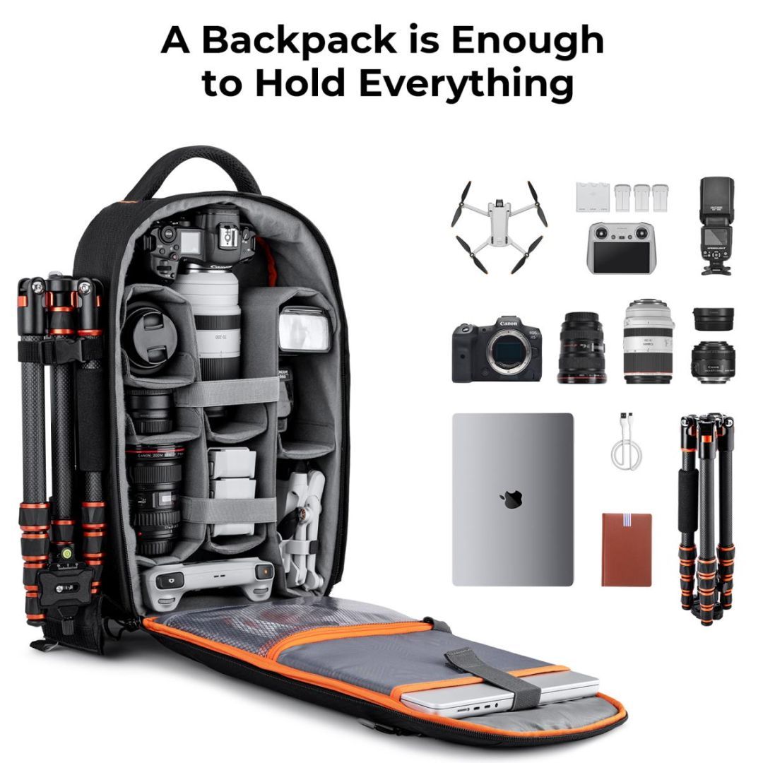 K&F Concept Lightweight Camera Backpack for Photographers 18L Black/Orange