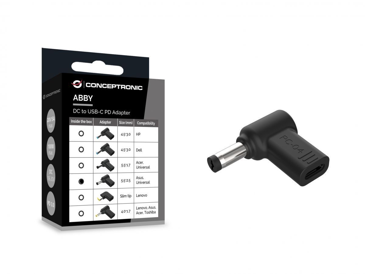 Conceptronic ABBY15PC04 DC to USB-C Adapter 18-20V Asus/Universal 5.5x2.5mm