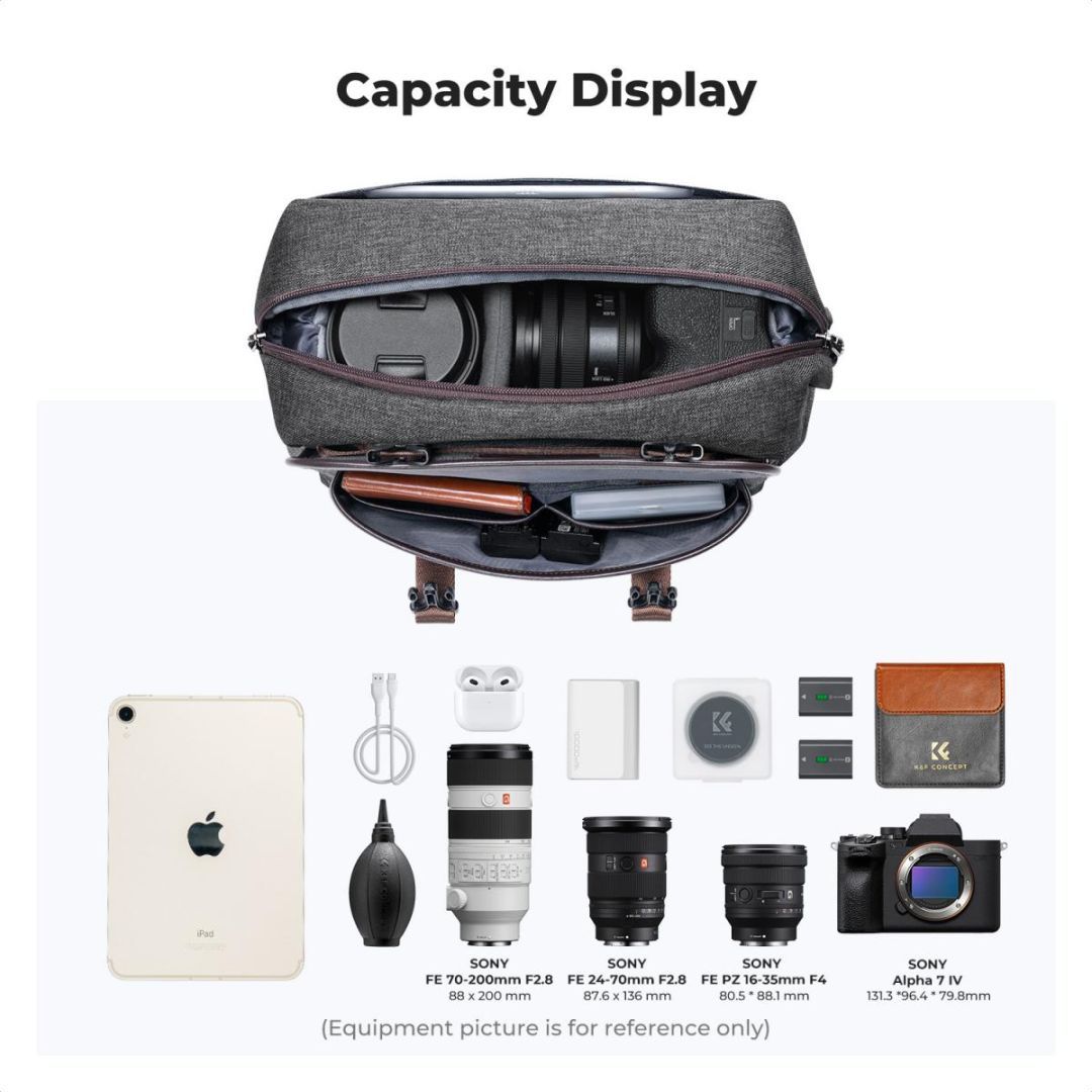 K&F Concept Casual Shoulder Photography Bag with Tripod Strap 8L Dark Grey