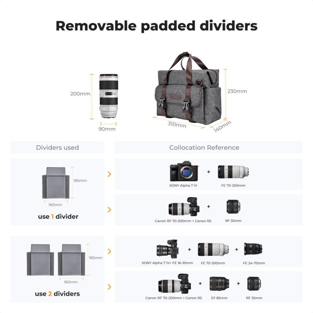 K&F Concept Casual Shoulder Photography Bag with Tripod Strap 8L Dark Grey