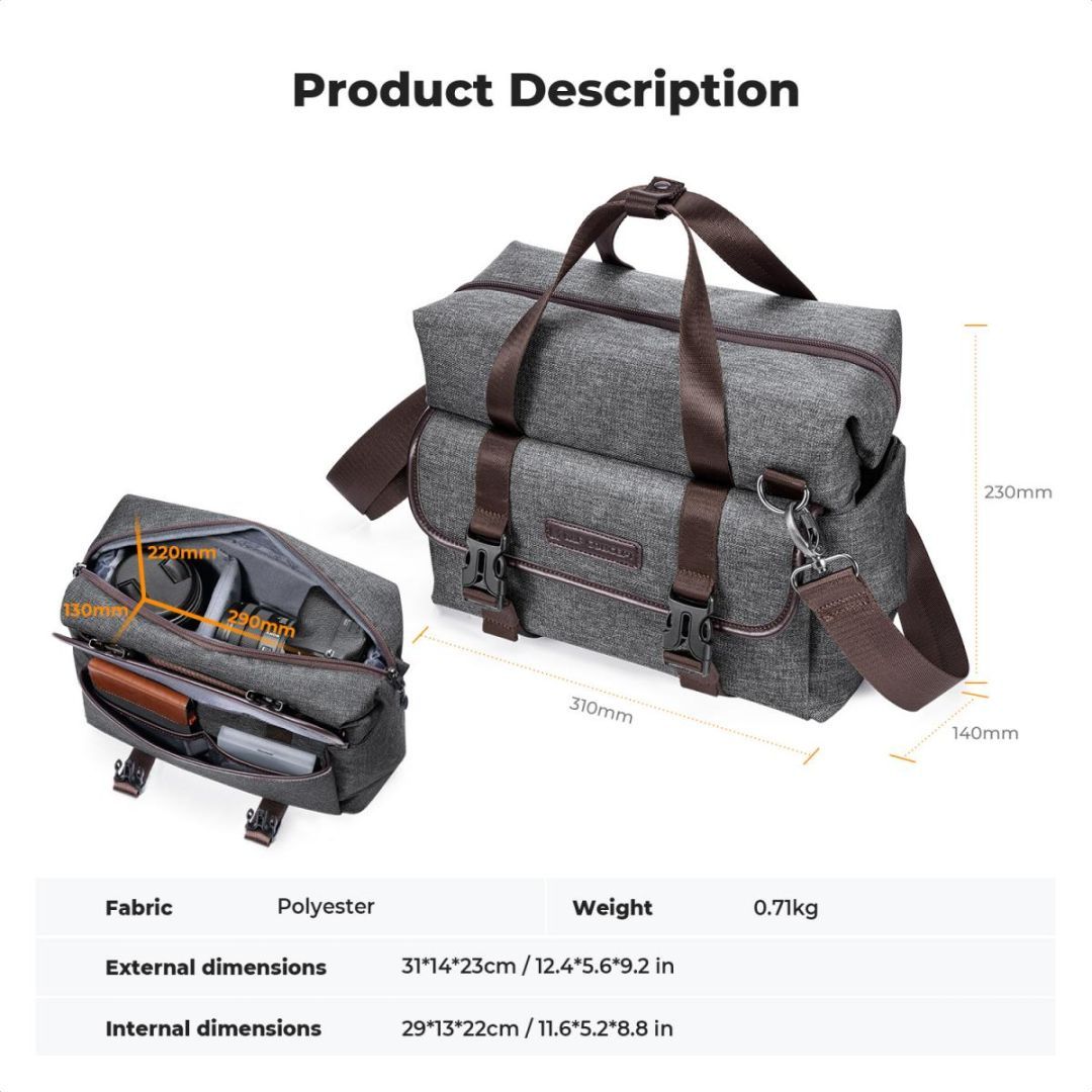 K&F Concept Casual Shoulder Photography Bag with Tripod Strap 8L Dark Grey