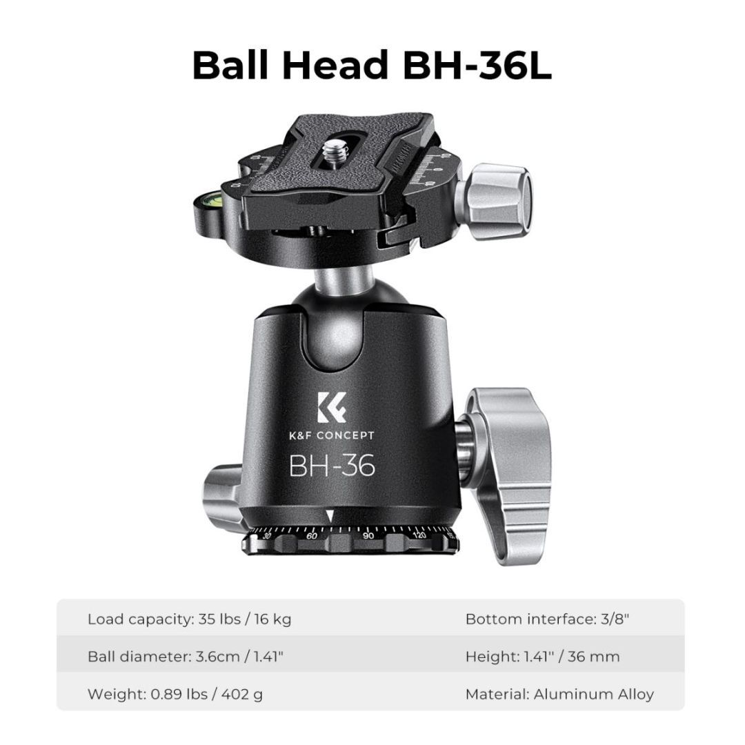 K&F Concept Professional Camera Tripod Capacity 16KG/35.2lbs with 36mm Metal Ball K&F Concept Professional Camera Tripod Capacity 16KG/35.2lbs with 36mm Metal Ball