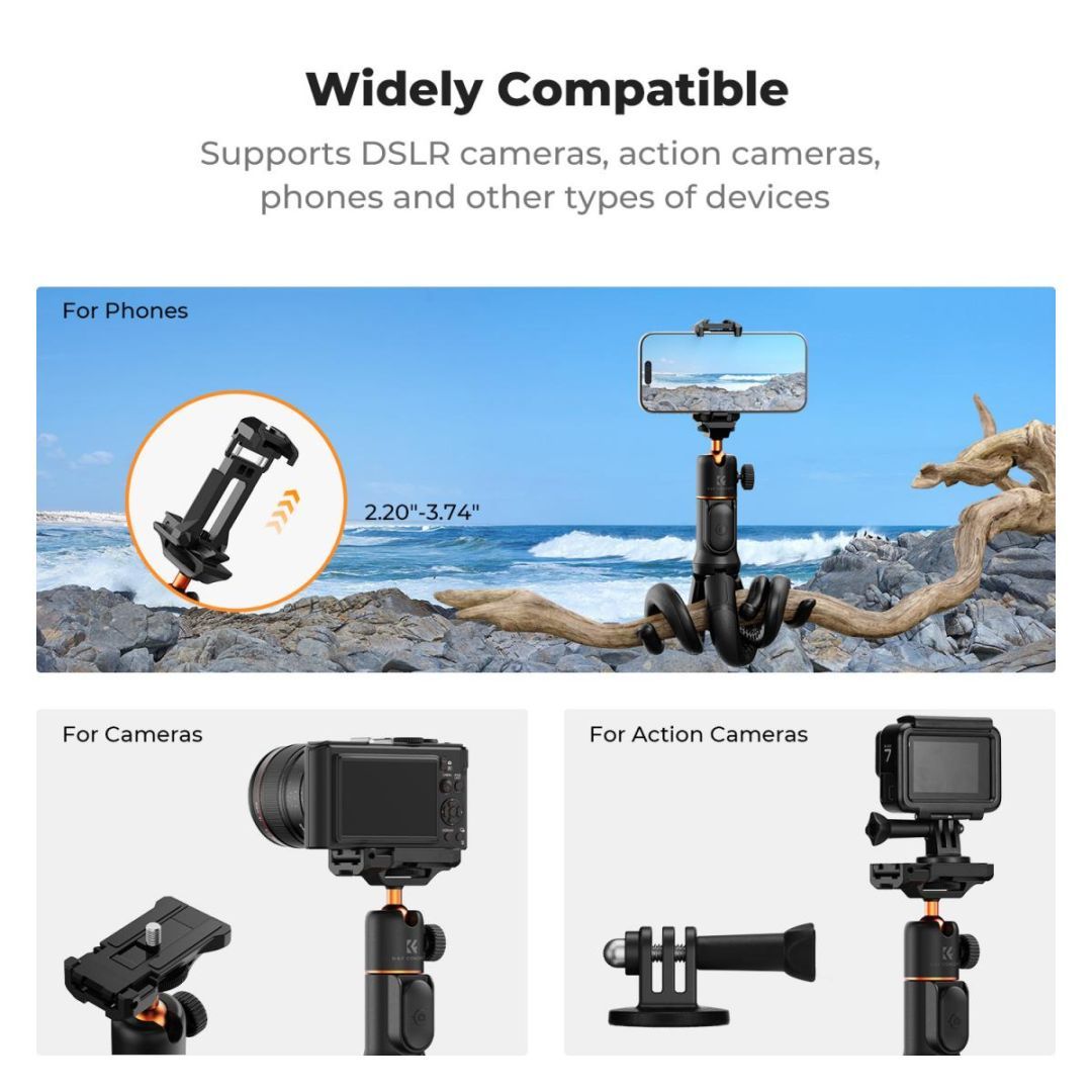 K&F Concept 24" Flexible Tripod with Remote for Phones & Cameras