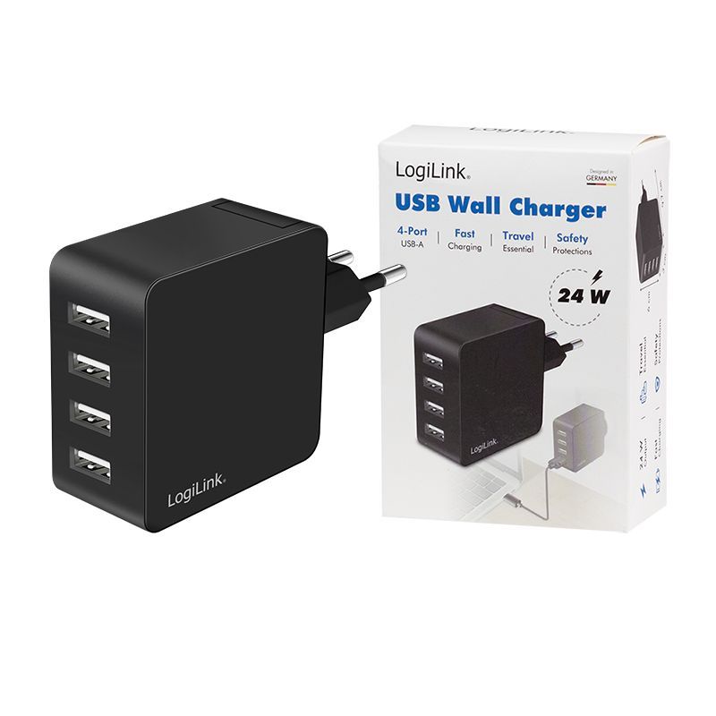 Logilink 4 port USB socket adapter 24 W 4x USB-A Black Logilink 4 port USB socket adapter 24 W 4x USB-A Black