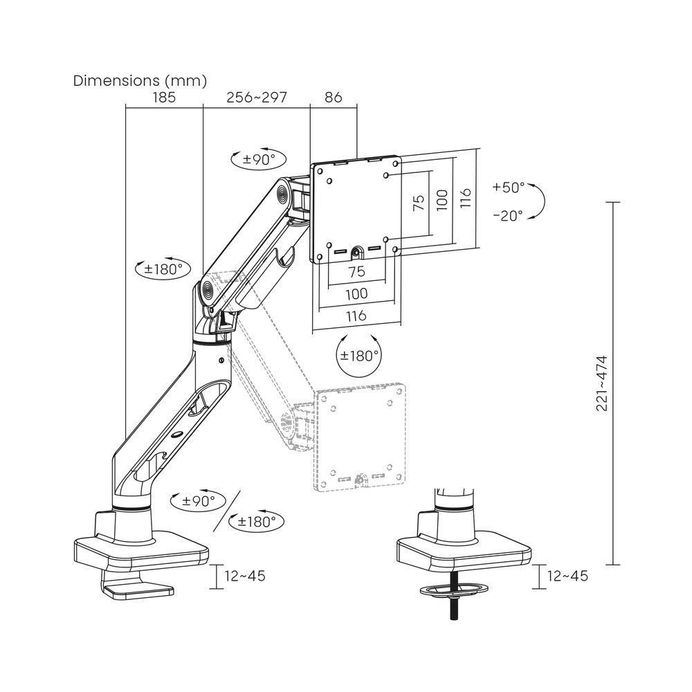 ACT AC8340 Single Monitor Arm Office Premium with Gas Spring ACT AC8340 Single Monitor Arm Office Premium with Gas Spring