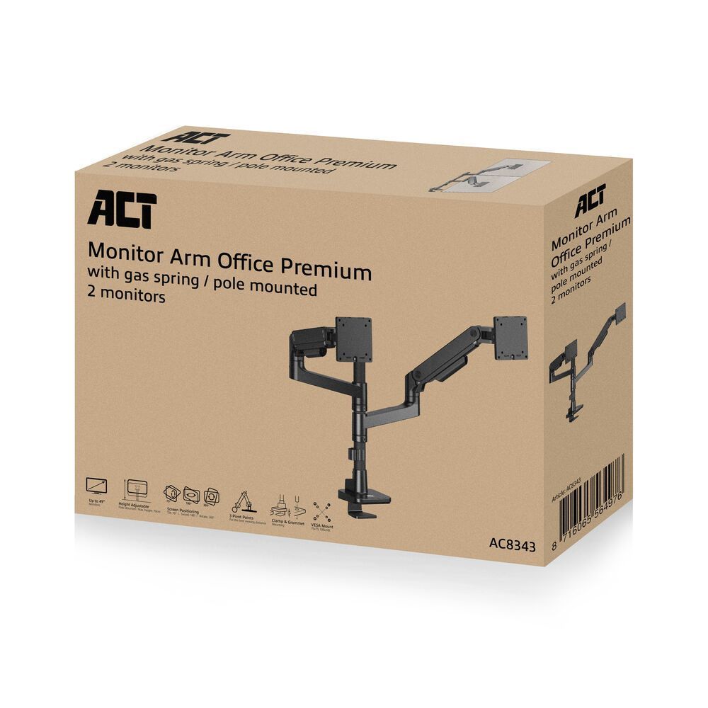 ACT AC8343 Dual Monitor Arm Office Premium with Gas Spring Pole Mounted ACT AC8343 Dual Monitor Arm Office Premium with Gas Spring Pole Mounted