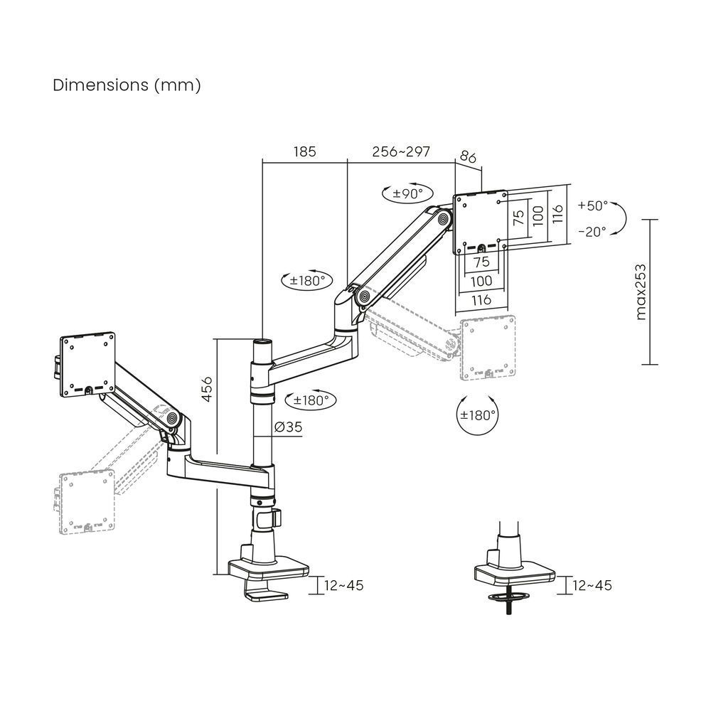 ACT AC8343 Dual Monitor Arm Office Premium with Gas Spring Pole Mounted ACT AC8343 Dual Monitor Arm Office Premium with Gas Spring Pole Mounted