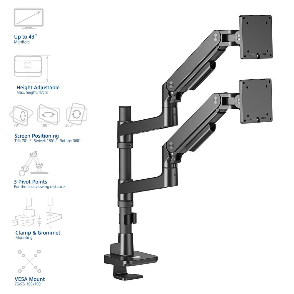 ACT AC8343 Dual Monitor Arm Office Premium with Gas Spring Pole Mounted ACT AC8343 Dual Monitor Arm Office Premium with Gas Spring Pole Mounted