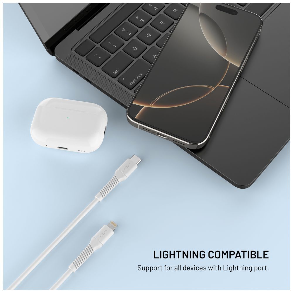 FIXED USB 2.0 hajlékony szilikon kábel USB-C/Lightning 1,2m, fehér FIXED USB 2.0 hajlékony szilikon kábel USB-C/Lightning 1,2m, fehér