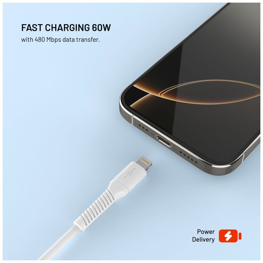FIXED USB 2.0 hajlékony szilikon kábel USB-C/Lightning 1,2m, fehér FIXED USB 2.0 hajlékony szilikon kábel USB-C/Lightning 1,2m, fehér