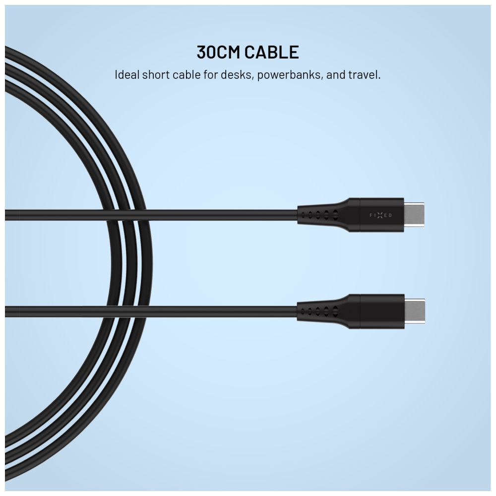 FIXED USB 2.0 hajlékony szilikon kábel USB-C/USB-C 0,3m, fekete