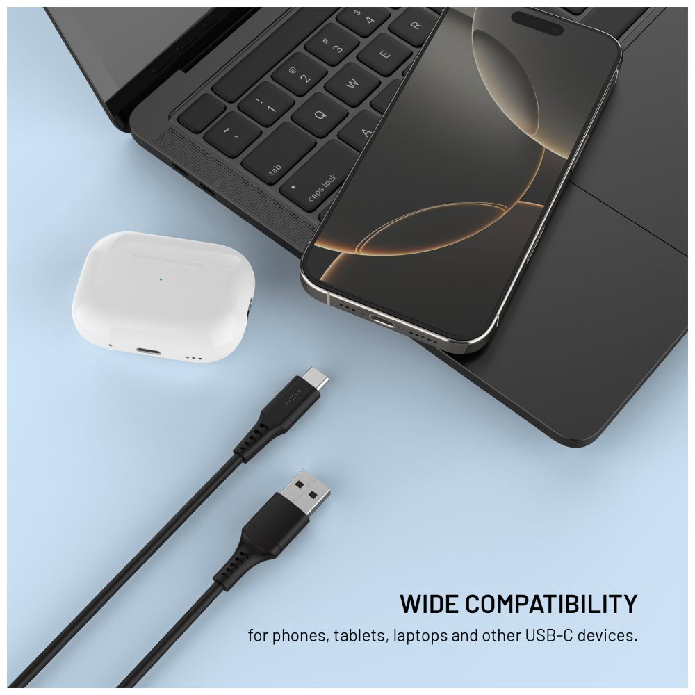 FIXED USB 2.0 hajlékony szilikon kábel USB-C/USB-C 0,3m, fekete