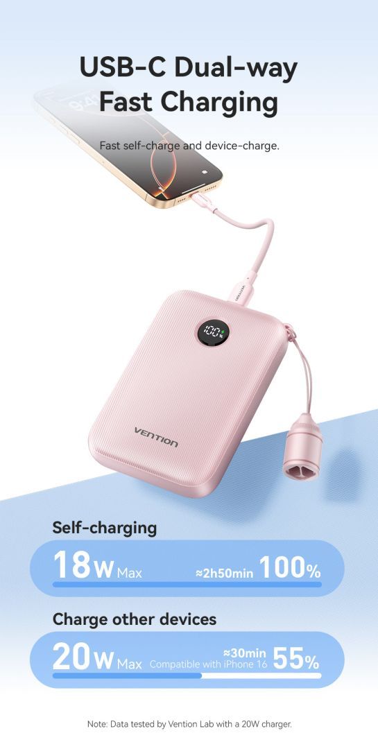 Vention 10000mAh Power Bank Blue