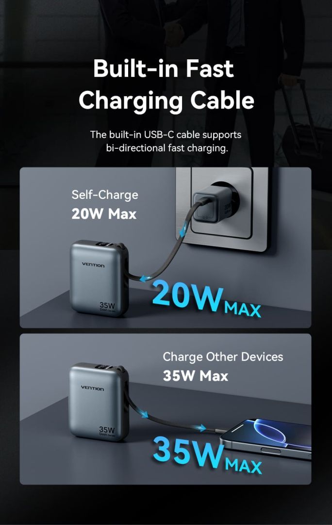 Vention 10000mAh Power Bank Grey