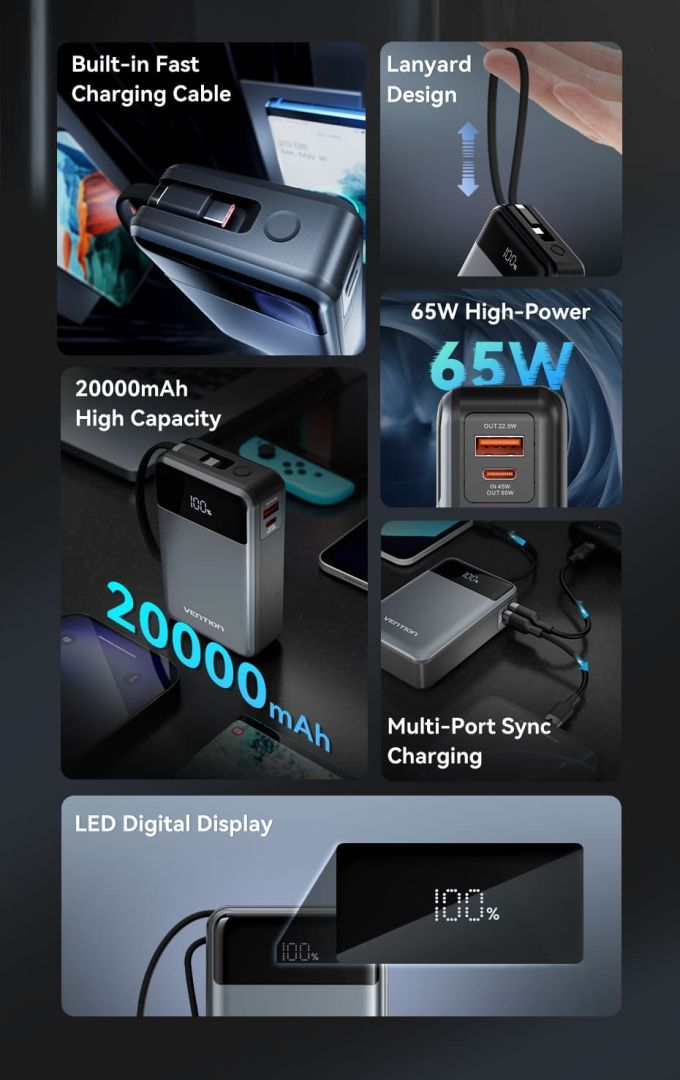 Vention 20000mAh Power Bank Black