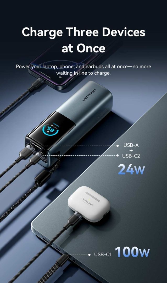 Vention 20000mAh Power Bank Grey