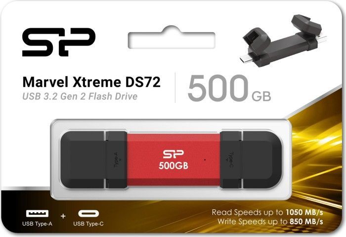 Silicon Power 500GB USB-C/USB3.2 DS72 Red Silicon Power 500GB USB-C/USB3.2 DS72 Red