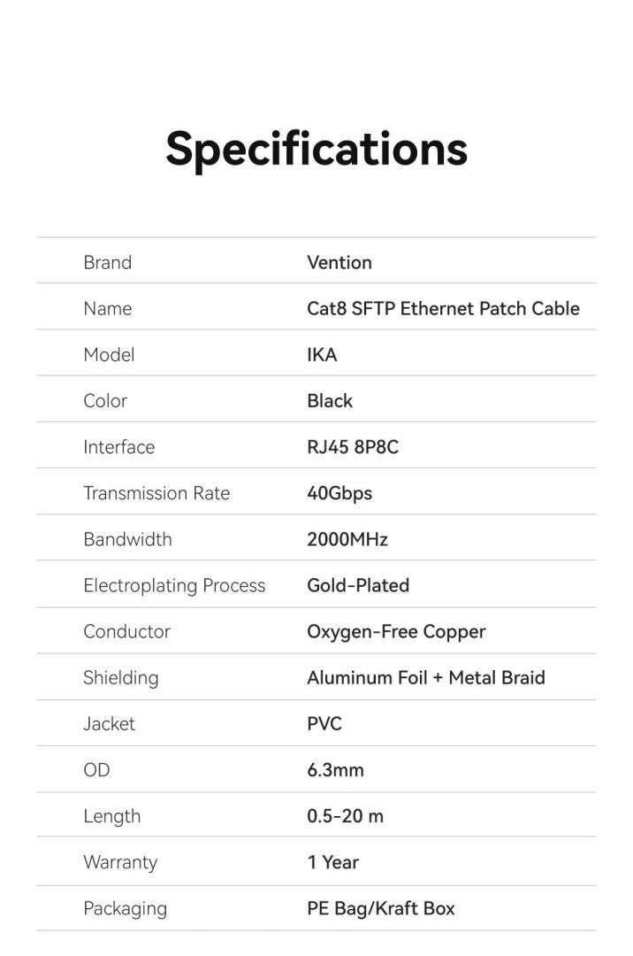 Vention CAT8 S-FTP Patch Cable 1m Black Vention CAT8 S-FTP Patch Cable 1m Black