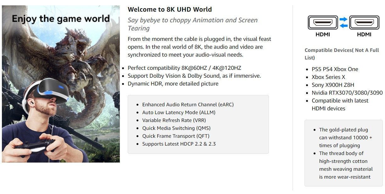 Vention Cotton Braided HDMI-A Male to Male HD Cable 8K 3m Blue Aluminum