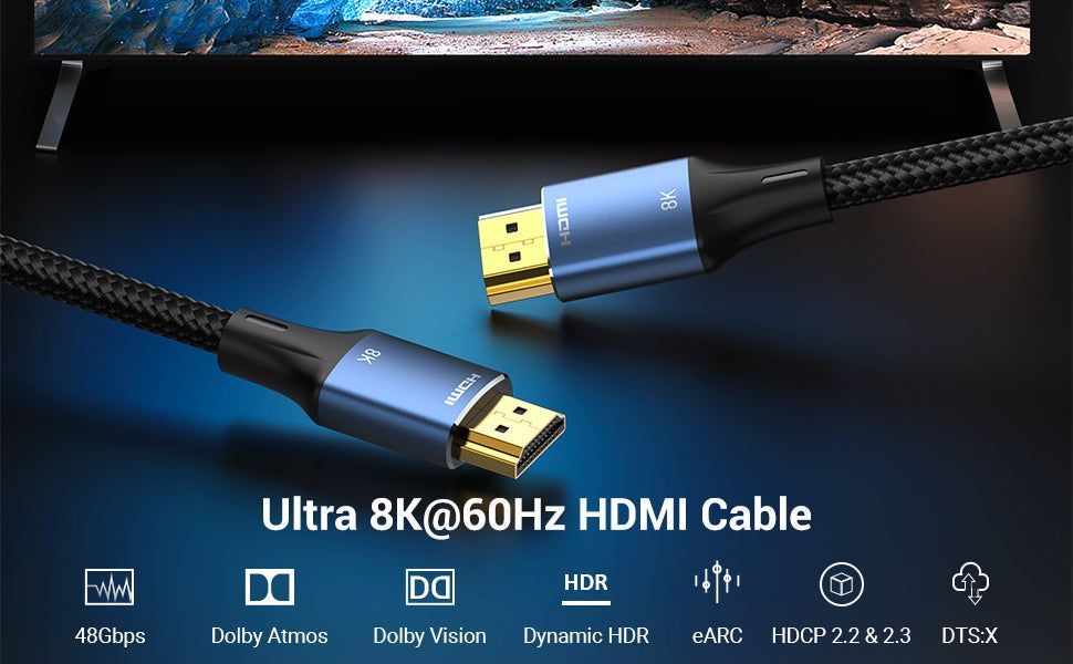 Vention Cotton Braided HDMI-A Male to Male HD Cable 8K 3m Blue Aluminum