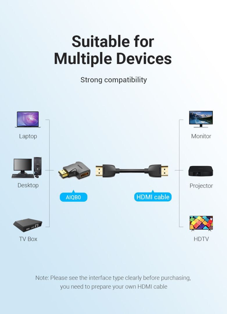 Vention HDMI 270 Degree Male to Female Vertical Flat Adapter Black