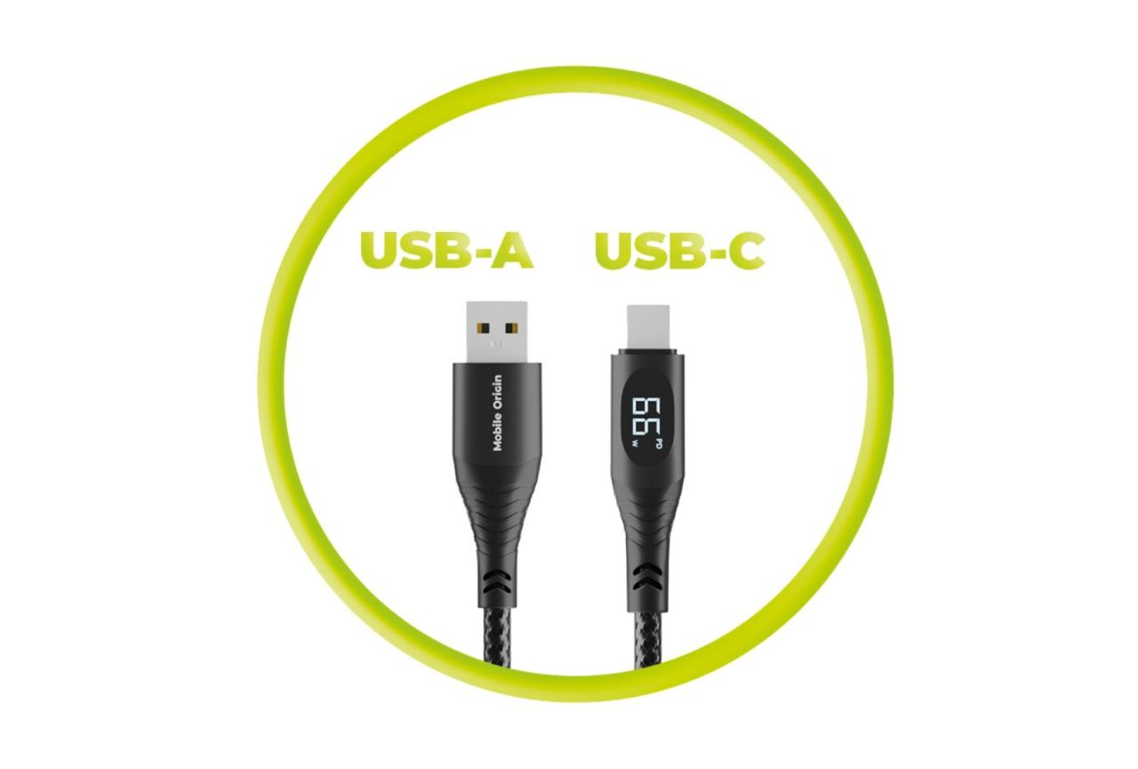 Mobile Origin 66W Display Cable USB-A to USB-C 1,5m Black