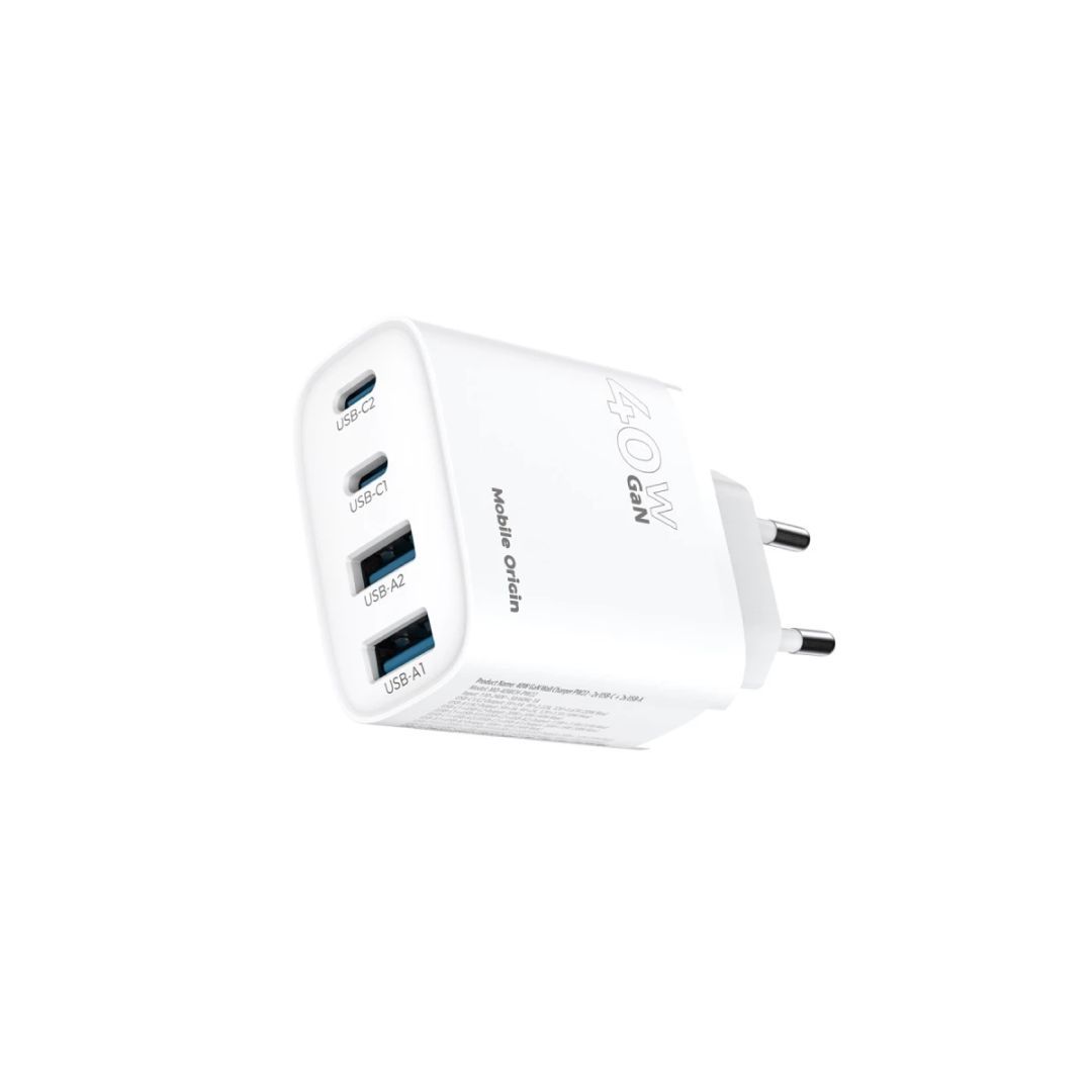 Mobile Origin 40W GaN Wall Charger PW22 2x USB-C+2x USB-A White