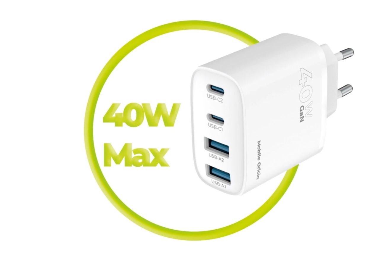 Mobile Origin 40W GaN Wall Charger PW22 2x USB-C+2x USB-A White