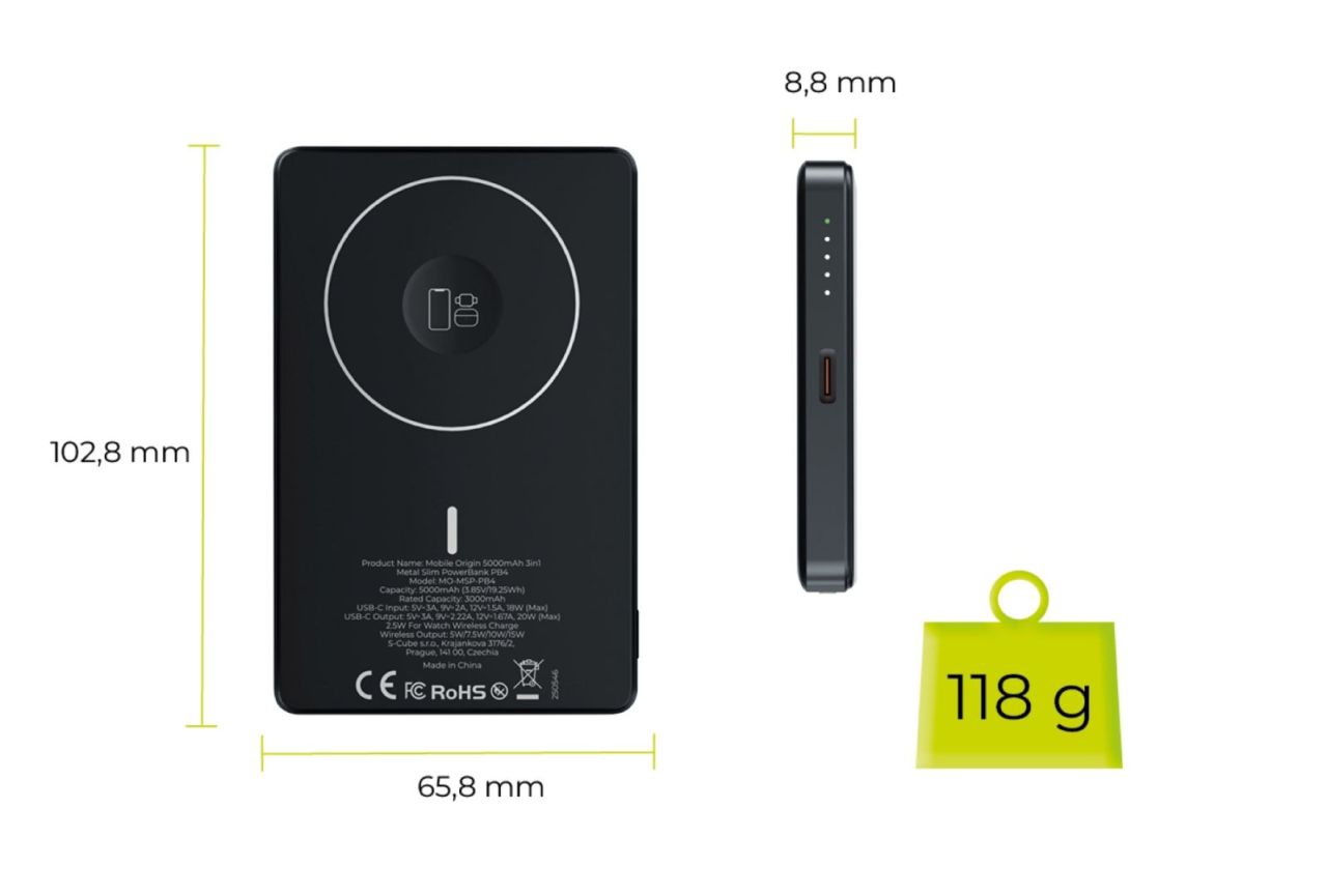 Mobile Origin Wireless Metal Slim 5000mAh PowerBank Space Gray