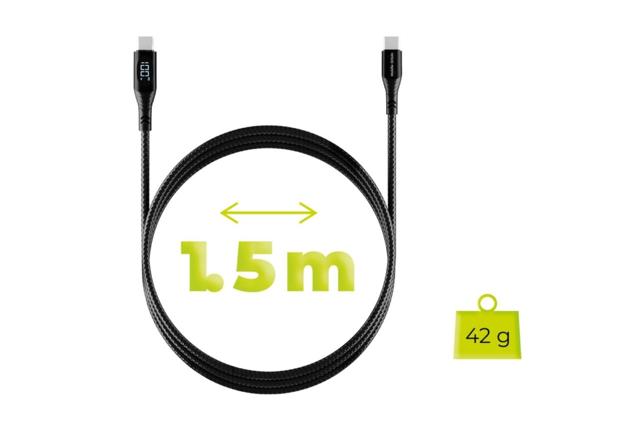 Mobile Origin 100W Display Cable USB-C to USB-C 1,5m Black