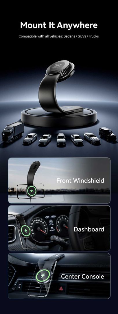 Vention Wireless Car Mount Charger Black Vention Wireless Car Mount Charger Black