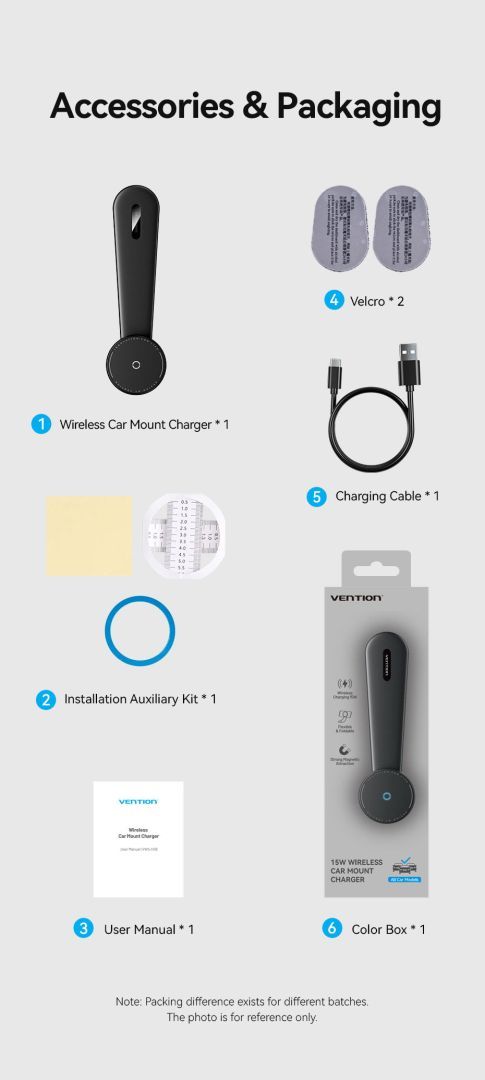 Vention Wireless Car Mount Charger Black Vention Wireless Car Mount Charger Black