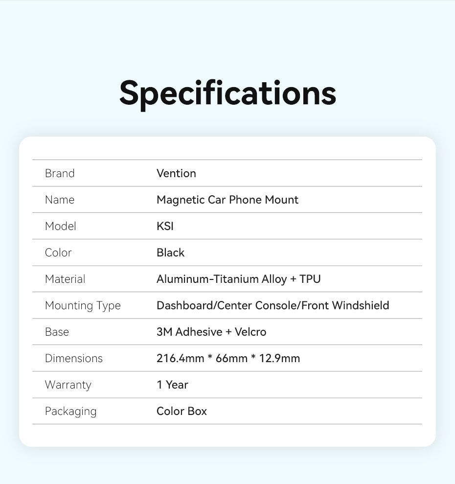 Vention Magnetic Car Phone Mount Black Vention Magnetic Car Phone Mount Black