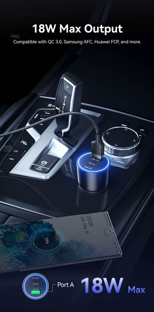 Vention Three-Port USB C+C+A (100W+30W+18W) Car Charger Black Vention Three-Port USB C+C+A (100W+30W+18W) Car Charger Black